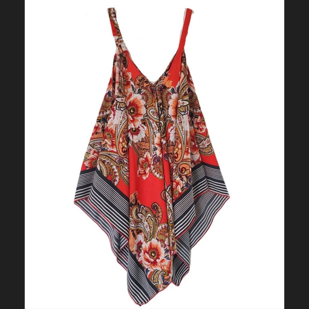 Unique Spectrum Handkerchief Asymmetrical Boho Top 3X